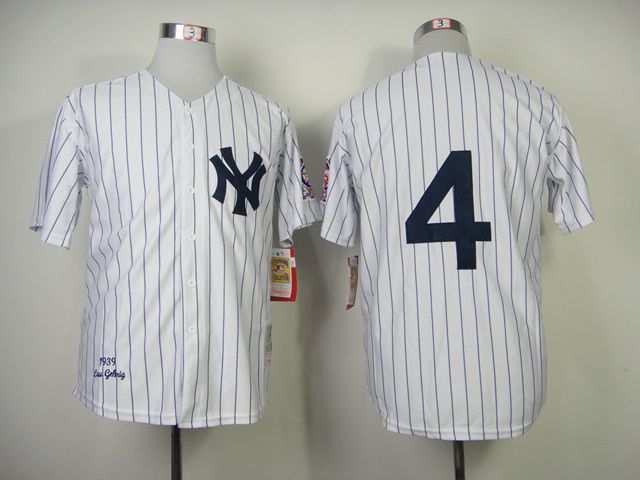 Men New York Yankees 4 Gehrig White Throwback MLB Jerseys